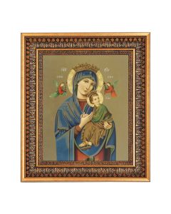 8" x 10" O.L. of Perpetual Help Print in a 11.5" x 13.5" Vintage Bronze with Acanthus Leaves Frame with Velvet Backing Easel and Glass