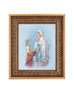 8" x 10" O.L. of Lourdes with St. Bernadette Print in a 11.5" x 13.5" Vintage Bronze with Acanthus Leaves Frame with Velvet Backing Easel and Glass