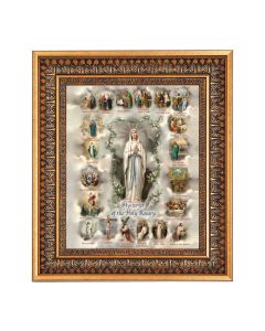8" x 10" Mysteries of The Rosary Print in a 11.5" x 13.5" Vintage Bronze with Acanthus Leaves Frame with Velvet Backing Easel and Glass