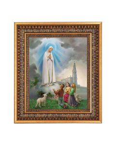 8" x 10" O.L. of Fatima Print in a 11.5" x 13.5" Vintage Bronze with Acanthus Leaves Frame with Velvet Backing Easel and Glass