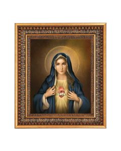 11.5" x 13.5" Vintage Bronze with Acanthus Leaves Frame with Velvet Backing Easel and Glass with a 8" x 10" Simeone: Immaculate Heart of Mary Print 