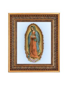 8" x 10" O.L. of Guadalupe Print in a 11.5" x 13.5" Vintage Bronze with Acanthus Leaves Frame with Velvet Backing Easel and Glass