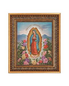 8" x 10" Our Lady of Guadalupe Print in a 11.5" x 13.5" Vintage Bronze with Acanthus Leaves Frame with Velvet Backing Easel and Glass