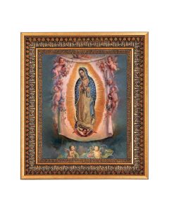 11.5" x 13.5" Vintage Bronze with Acanthus Leaves Frame with Velvet Backing Easel and Glass with a 8" x 10" Our Lady of Guadalupe Print