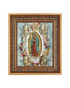 8" x 10" O.L. of Guadalupe Visions Print in a 11.5" x 13.5" Vintage Bronze with Acanthus Leaves Frame with Velvet Backing Easel and Glass