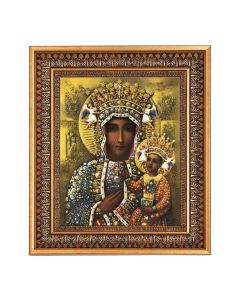 8" x 10" O.L. of Czestochowa Print in a 11.5" x 13.5" Vintage Bronze with Acanthus Leaves Frame with Velvet Backing Easel and Glass