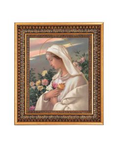 8" x 10" Mystical Rose - Rosa Mystica Print in a 11.5" x 13.5" Vintage Bronze with Acanthus Leaves Frame with Velvet Backing Easel and Glass