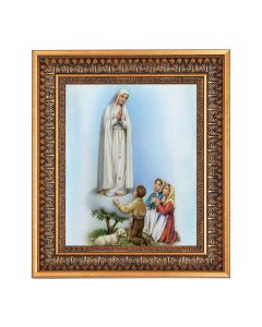 8" x 10" Our Lady of Fatima Print in a 11.5" x 13.5" Vintage Bronze with Acanthus Leaves Frame with Velvet Backing Easel and Glass