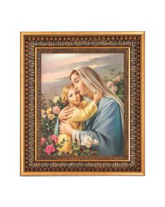 8" x 10" Madonna and Child Print in a 11.5" x 13.5" Vintage Bronze with Acanthus Leaves Frame with Velvet Backing Easel and Glass