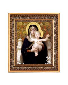 8" x 10" Bouguereau: Madonna of the Lilies Print in a 11.5" x 13.5" Vintage Bronze with Acanthus Leaves Frame with Velvet Backing Easel and Glass