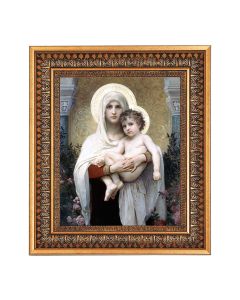11.5" x 13.5" Vintage Bronze with Acanthus Leaves Frame with Velvet Backing Easel and Glass with a 8" x 10" Bouguereau: Madonna of the Roses Print