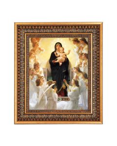 8" x 10" Bouguereau: Queen of Angels Print in a 11.5" x 13.5" Vintage Bronze with Acanthus Leaves Frame with Velvet Backing Easel and Glass