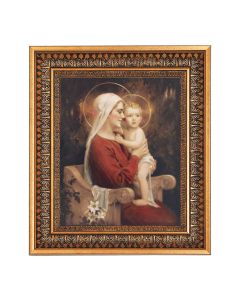 8" x 10" Chambers: Madonna and Child Print in a 11.5" x 13.5" Vintage Bronze with Acanthus Leaves Frame with Velvet Backing Easel and Glass
