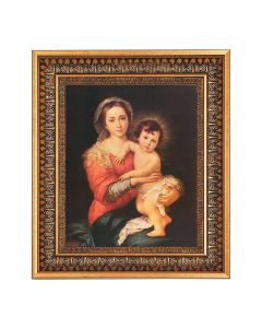 8" x 10" Murillo: Madonna and Child Print in a 11.5" x 13.5" Vintage Bronze with Acanthus Leaves Frame with Velvet Backing Easel and Glass