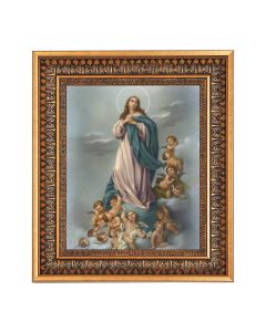 8" x 10" Immaculate Conception Print in a 11.5" x 13.5" Vintage Bronze with Acanthus Leaves Frame with Velvet Backing Easel and Glass