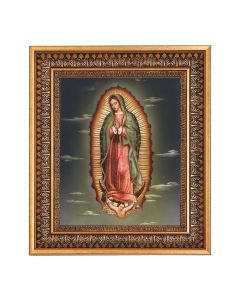 11.5" x 13.5" Vintage Bronze with Acanthus Leaves Frame with Velvet Backing Easel and Glass with an 8" x 10" O.L. of Guadalupe Print 