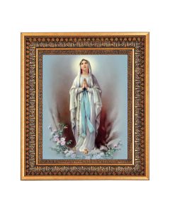 8" x 10" Our Lady of Lourdes Print in a 11.5" x 13.5" Vintage Bronze with Acanthus Leaves Frame with Velvet Backing Easel and Glass