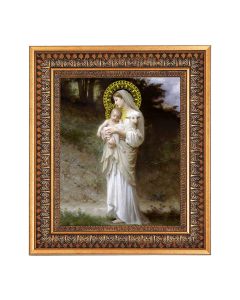 8" x 10" Bouguereau: Madonna Divine Innocence Print in a 11.5" x 13.5" Vintage Bronze with Acanthus Leaves Frame with Velvet Backing Easel and Glass