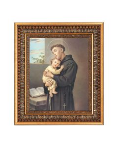 8" x 10" St. Anthony Print in a 11.5" x 13.5" Vintage Bronze with Acanthus Leaves Frame with Velvet Backing Easel and Glass