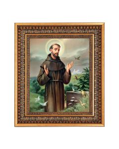 8" x 10" Saint Francis in Nature Print in a 11.5" x 13.5" Vintage Bronze with Acanthus Leaves Frame with Velvet Backing Easel and Glass