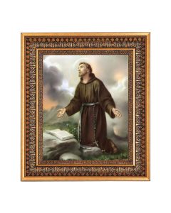 8" x 10" Saint Francis of Assisi Print in a 11.5" x 13.5" Vintage Bronze with Acanthus Leaves Frame with Velvet Backing Easel and Glass