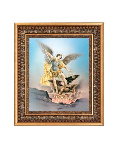 8" x 10" St. Michael Print in a 11.5" x 13.5" Vintage Bronze with Acanthus Leaves Frame with Velvet Backing Easel and Glass
