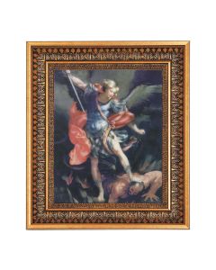 8" x 10" Reni: St. Michael Print in a 11.5" x 13.5" Vintage Bronze with Acanthus Leaves Frame with Velvet Backing Easel and Glass
