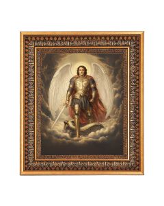 8" x 10" Archangel St. Michael in Armor Print in a 11.5" x 13.5" Vintage Bronze with Acanthus Leaves Frame with Velvet Backing Easel and Glass
