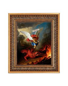 8" x 10" Archangel Saint Michael-Defeating the Dragon Print in a 11.5" x 13.5" Vintage Bronze with Acanthus Leaves Frame with Velvet Backing Easel and Glass