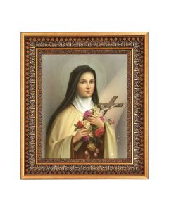 8" x 10" Saint Therese Print in a 11.5" x 13.5" Vintage Bronze with Acanthus Leaves Frame with Velvet Backing Easel and Glass
