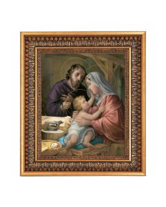 8" x 10" Holy Family by Simeone Print in a 11.5" x 13.5" Vintage Bronze with Acanthus Leaves Frame with Velvet Backing Easel and Glass