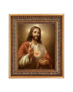 8" x 10" La Fuente: Sacred Heart of Jesus Print in a 11.5" x 13.5" Vintage Bronze with Acanthus Leaves Frame with Velvet Backing Easel and Glass