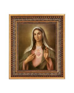 8" x 10" La Fuente: Immaculate Heart of Mary Print in a 11.5" x 13.5" Vintage Bronze with Acanthus Leaves Frame with Velvet Backing Easel and Glass