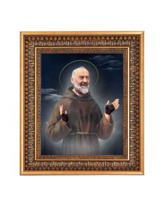 8" x 10" Saint Pio Print in a 11.5" x 13.5" Vintage Bronze with Acanthus Leaves Frame with Velvet Backing Easel and Glass