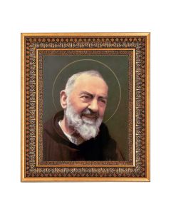 11.5" x 13.5" Vintage Bronze with Acanthus Leaves Frame with Velvet Backing Easel and Glass with a 8" x 10" Saint Pio Print