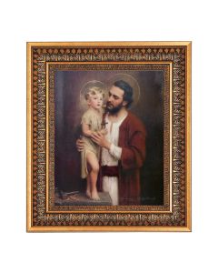 8" x 10" Chambers: Saint Joseph Print in a 11.5" x 13.5" Vintage Bronze with Acanthus Leaves Frame with Velvet Backing Easel and Glass