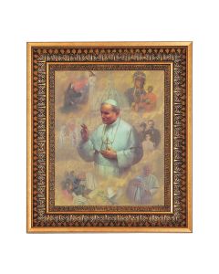 11.5" x 13.5" Vintage Bronze with Acanthus Leaves Frame with Velvet Backing Easel and Glass with a 8" x 10" Saint John Paul II Print