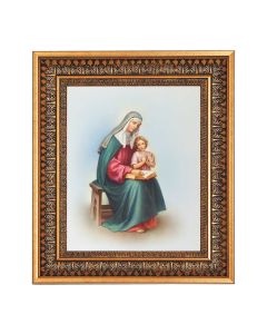 8" x 10" St. Anne with Mary Print in a 11.5" x 13.5" Vintage Bronze with Acanthus Leaves Frame with Velvet Backing Easel and Glass