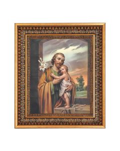 8" x 10" St. Joseph Print in a 11.5" x 13.5" Vintage Bronze with Acanthus Leaves Frame with Velvet Backing Easel and Glass