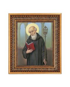 8" x 10" Saint Benedicts Print in a 11.5" x 13.5" Vintage Bronze with Acanthus Leaves Frame with Velvet Backing Easel and Glass