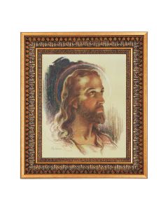 11.5" x 13.5" Vintage Bronze with Acanthus Leaves Frame with Velvet Backing Easel and Glass with a 8" x 10" Sallman: Head of Christ Print