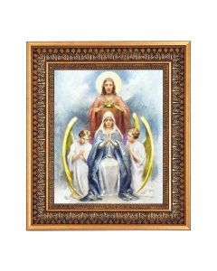8" x 10" Chambers: Jesus Crowning Mary Print in a 11.5" x 13.5" Vintage Bronze with Acanthus Leaves Frame with Velvet Backing Easel and Glass