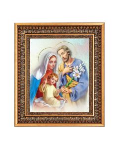 11.5" x 13.5" Vintage Bronze with Acanthus Leaves Frame with Velvet Backing Easel and Glass with a 8" x 10" Holy Family Print