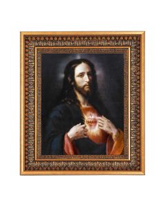 8" x 10" Ponce: Sacred Heart of Jesus Print in a 11.5" x 13.5" Vintage Bronze with Acanthus Leaves Frame with Velvet Backing Easel and Glass