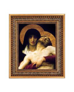 8" x 10" Bouguereau: Pieta-Bust Print in a 11.5" x 13.5" Vintage Bronze with Acanthus Leaves Frame with Velvet Backing Easel and Glass