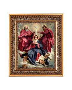 8" x 10" Crowning of Mary Print in a 11.5" x 13.5" Vintage Bronze with Acanthus Leaves Frame with Velvet Backing Easel and Glass
