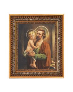 8" x 10" Chambers: St. Joseph with Jesus Print in a 11.5" x 13.5" Vintage Bronze with Acanthus Leaves Frame with Velvet Backing Easel and Glass