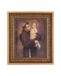 8" x 10" Chambers: St. Anthony with Jesus Print in a 11.5" x 13.5" Vintage Bronze with Acanthus Leaves Frame with Velvet Backing Easel and Glass