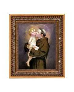8" x 10" Chambers: St. Anthony Kissing Jesus Print in a 11.5" x 13.5" Vintage Bronze with Acanthus Leaves Frame with Velvet Backing Easel and Glass