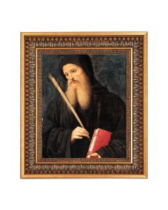 11.5" x 13.5" Vintage Bronze with Acanthus Leaves Frame with Velvet Backing Easel and Glass with a 8" x 10" Saint Benedict Print  